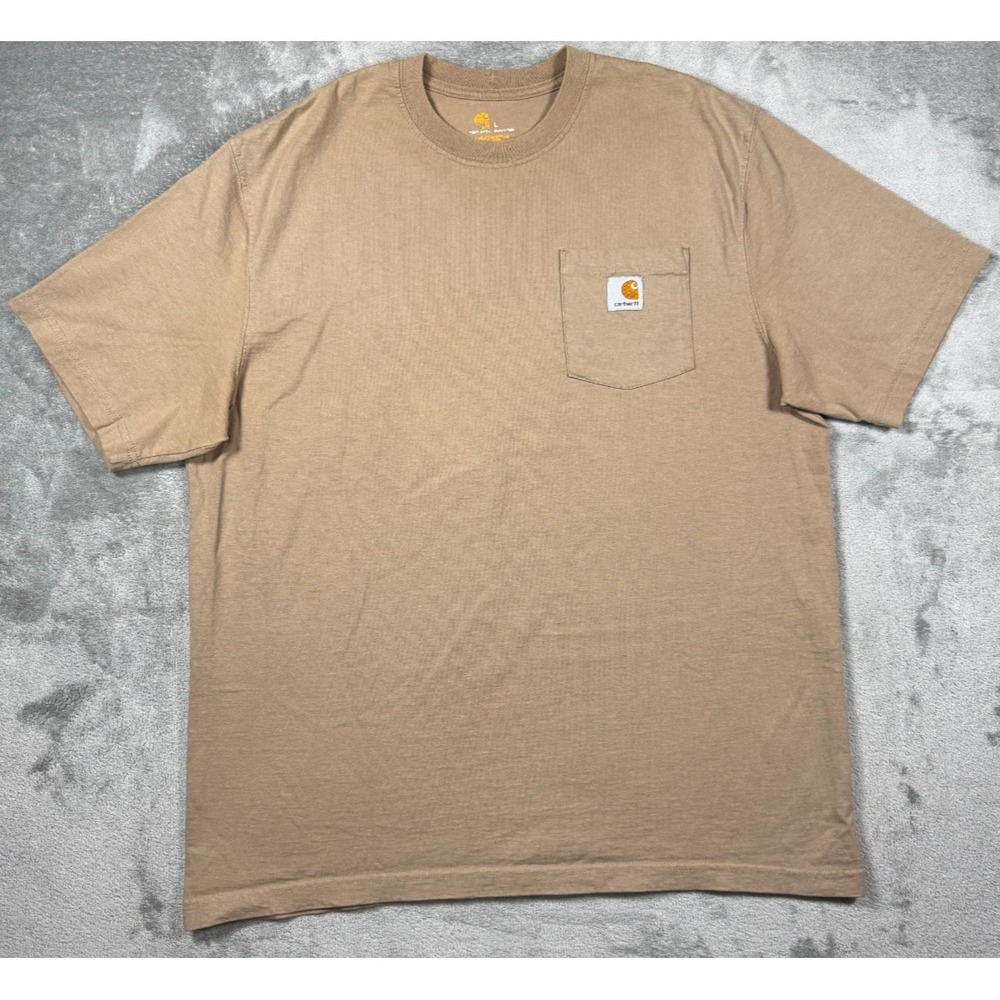 Carhartt Shirt Mens Large Beige K87 Pocket Logo Heavyweight Workwear T-Shirt Tee - Picture 1 of 11